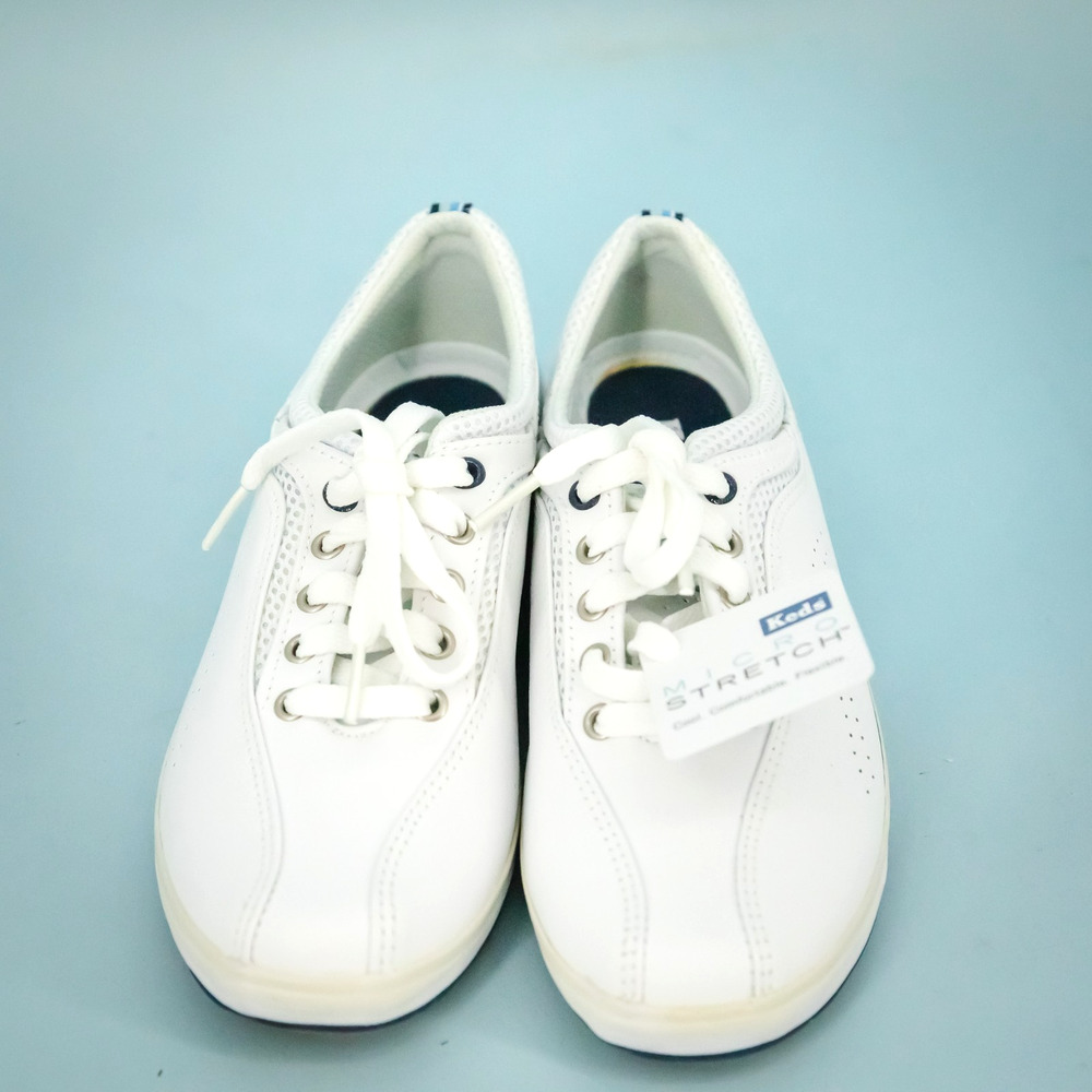 Keds Size 7 White Leather Micro Stretch Low Lace Up Comfort Sneakers Shoes NEW - Picture 2 of 9